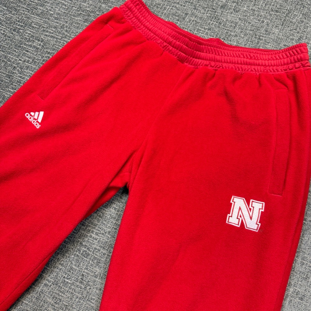 Nebraska Cornhuskers Adidas Sweatpants Mens Small Red Fleece ClimaWarm Y2K